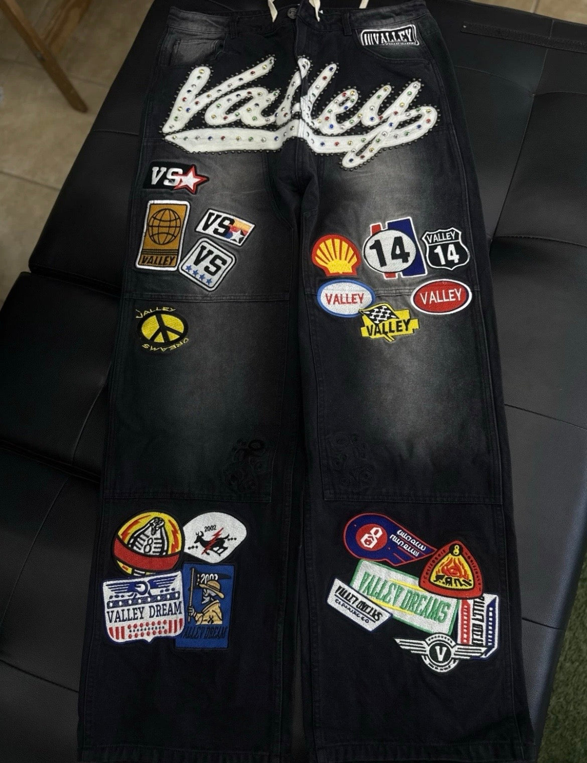 Valley Baggy Patchwork Denim Black Jeans