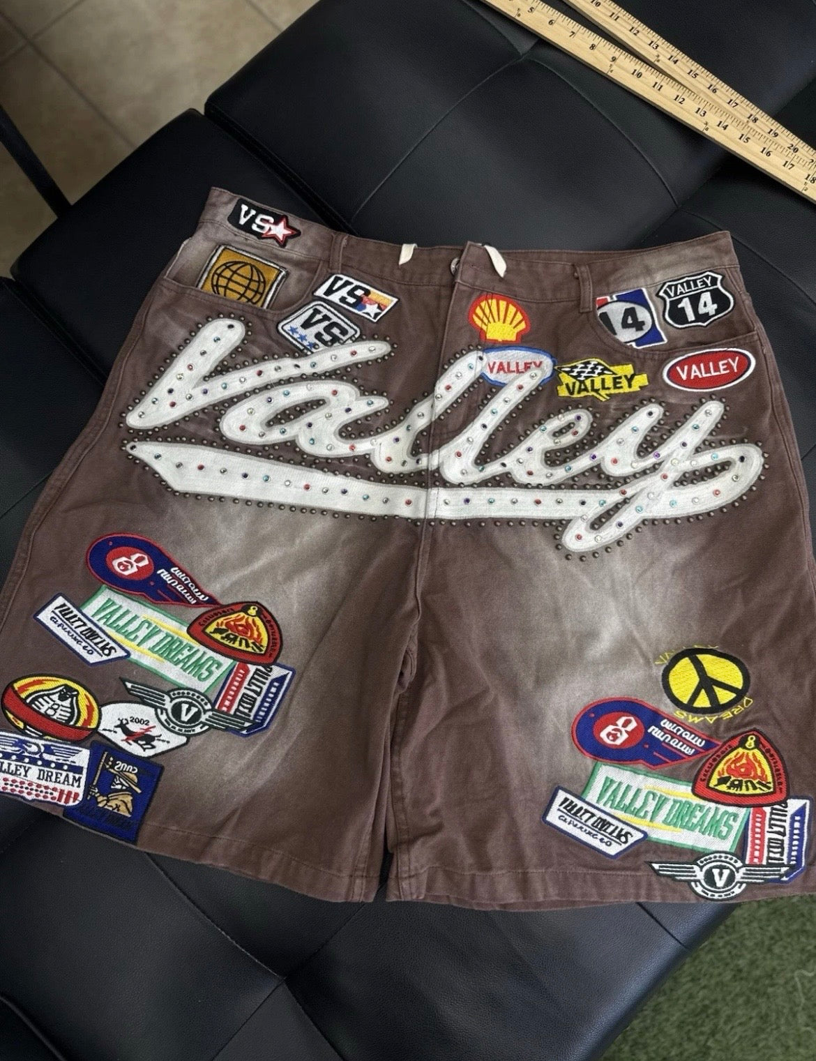 Valley Brown Denim Patchwork Shorts